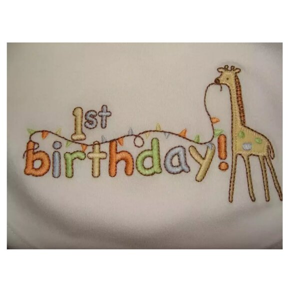NEW Gymboree 1st Birthday Embroidery Giraffe Velcro Closure Soft Happy Bib NWT - Picture 2 of 2